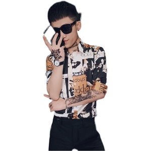 312A-237-P55 新款社会小伙中袖衬衫韩版潮流男士五分袖衬衣B图片
