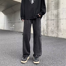 美式牛仔裤裤子vibe高街设计复古拉链直筒开叉宽松休闲长裤，男装牛仔裤，四季星座505