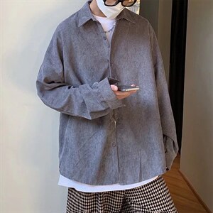 长袖衬衫男纯色灯芯绒衬衫外套C79P33图片