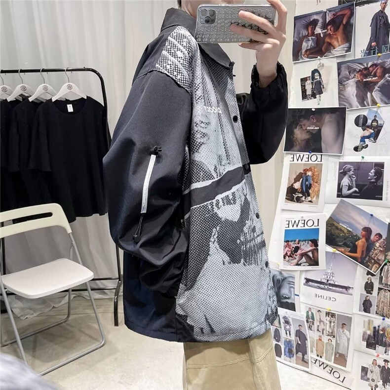 2024款春秋翻领纽扣扎染夹克男宽松休闲百搭学生外套W1017/P35,男装夹克,星座506