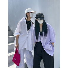 衬衫男短袖夏季设计感潮牌潮流宽松休闲情侣半袖衬衣3422P45，男装衬衫，星座710
