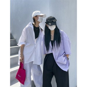 衬衫男短袖夏季设计感潮牌潮流宽松休闲情侣半袖衬衣3422P45图片