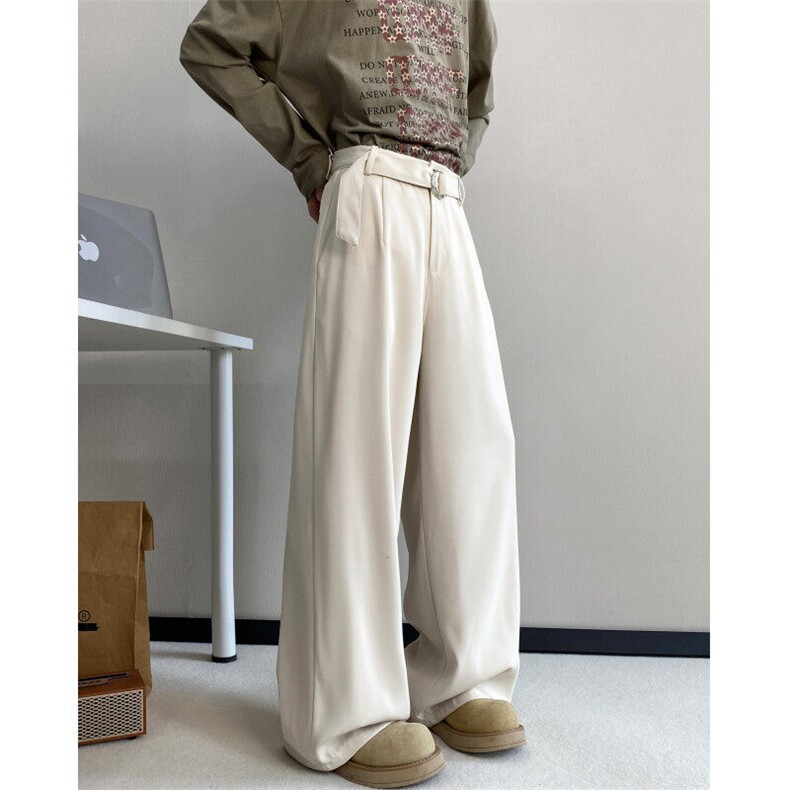 GENIOLAMODE美式高级感通勤黑色西裤男士秋季新款垂坠阔腿休闲裤,男装西裤,电商B315