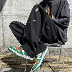 潮牌泼墨牛仔裤男宽松直筒阔腿九休闲裤男N0163-P45，男装牛仔裤，星座308B-1