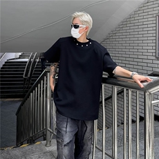 高级感垫肩短袖t恤男夏季潮牌宽松韩版设计感柳钉半袖体恤，男装T恤，星座716-2