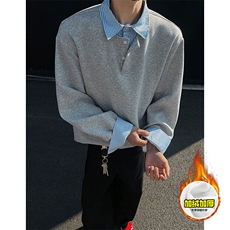 重磅加绒硬挺boxy男女美式高街假两件衬衫领长袖卫衣POLO领打底衫，男装T恤，电商A486