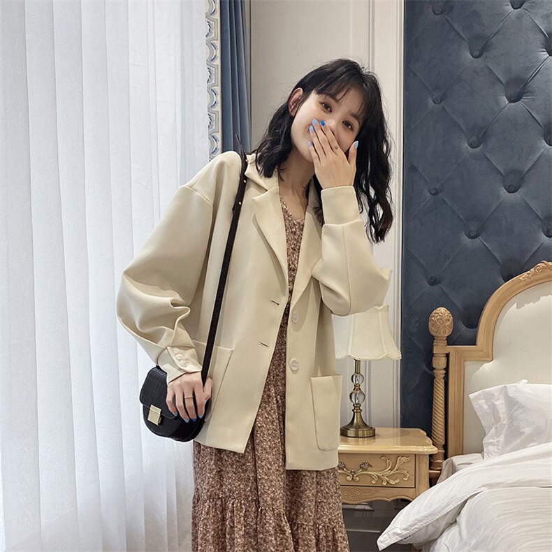 【现货】2021年秋季宽松显瘦西装 166-XZ02P90控148 杏色图片