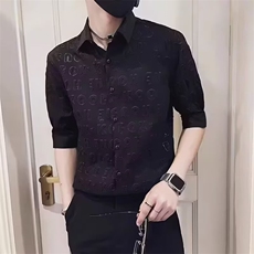 痞帅五分袖衬衫男潮牌短袖立体压花半袖寸衫休闲痞帅男装中袖衬衣，男装衬衫，电商B212（原钱塘6029）