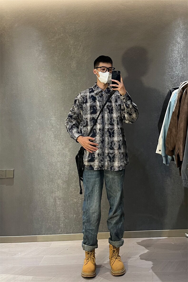 特P60无差价新款潮流格子设计长袖衬衫-HS2303非网图,男装衬衫,电商A003