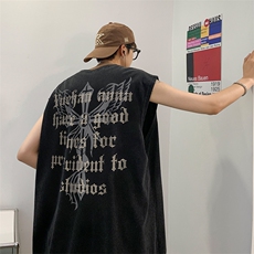 抖音供货、230克现货水洗棉印花宽松版无袖背心D223A-SB2327-P35，男装背心/马甲，电商019-1
