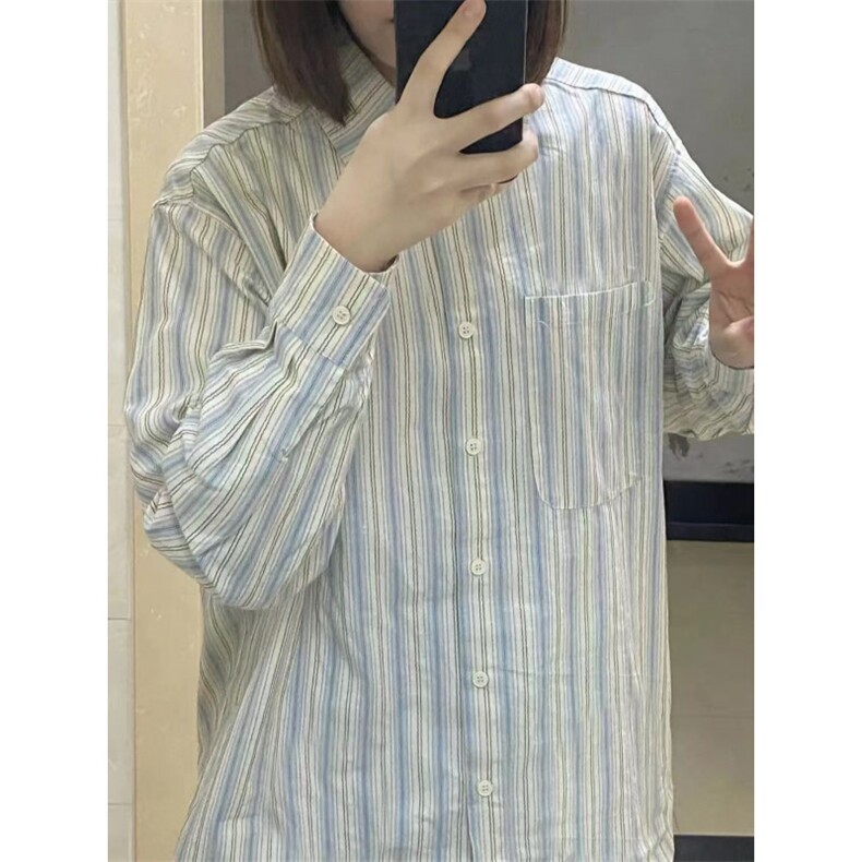 衬衫女复古美式秋季设计感小众长袖上衣春秋韩版宽松衬衣外套图片