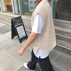 577-P35美式硬汉镂空针织背心男网眼透视宽松无袖t恤透气运动，男装背心/马甲，电商B323A
