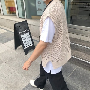 577-P35 美式硬汉镂空针织背心男网眼透视宽松无袖t恤透气运动图片