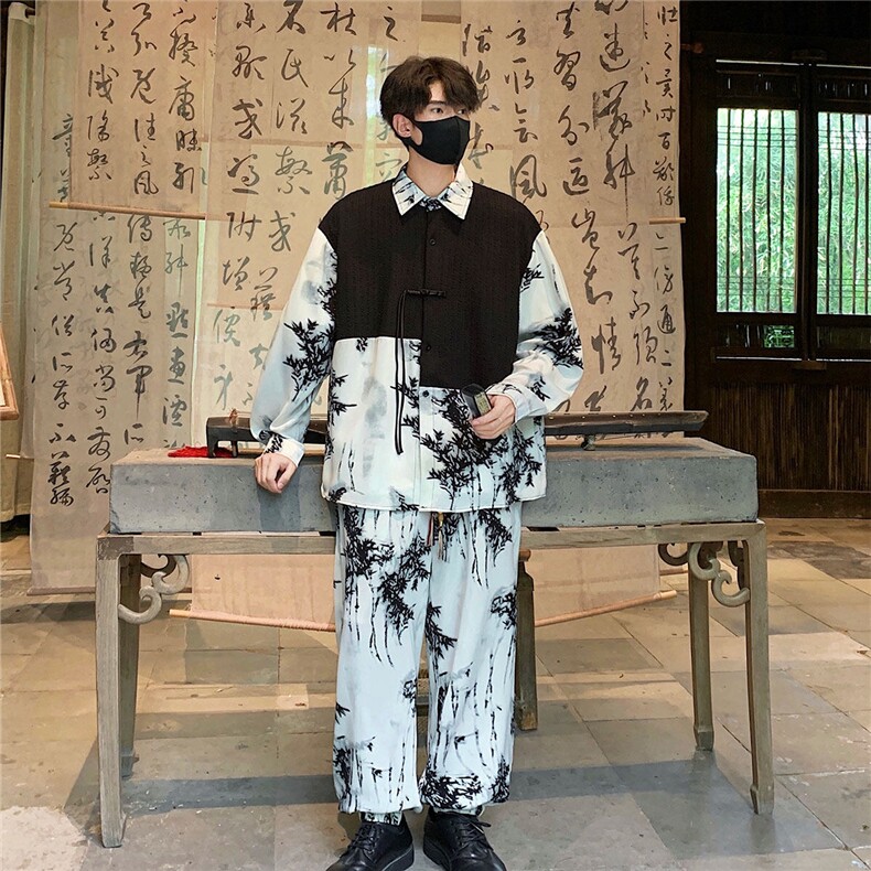 2025新中式长袖套装TZ88797P90衬衫CS88799P45控78裤子88798P45控,男装衬衫,星座227-7