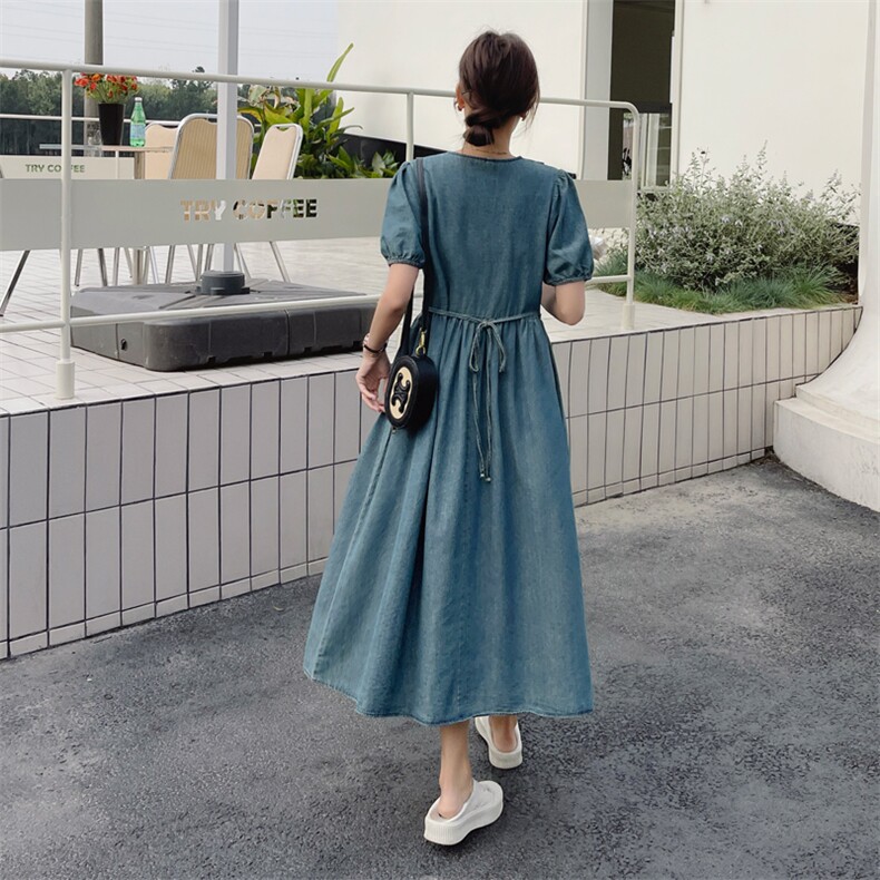 新款现货v领休闲牛仔连衣裙212A-609-P115-165,女装连衣裙,浙宝212A