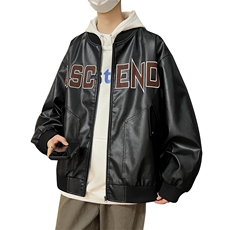 秋季大码2XL-8XL男士休闲棒球领绣花皮衣夹克外套，男装夹克，星座209