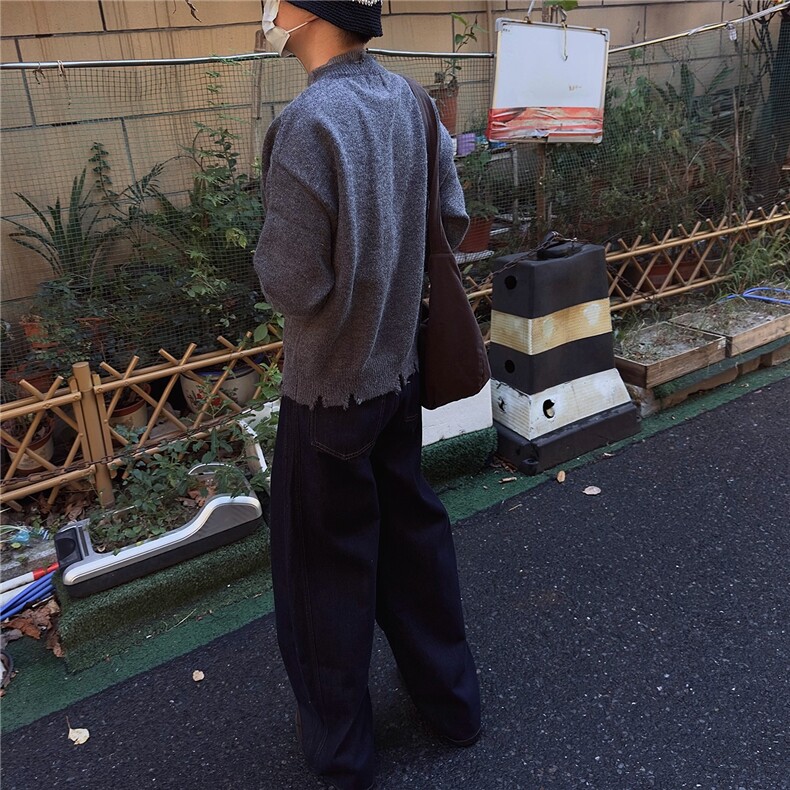 美式复古拼色毛边设计感假两件针织毛衣男女雅感情侣毛衫秋,男装针织衫/毛衣,四季星座505