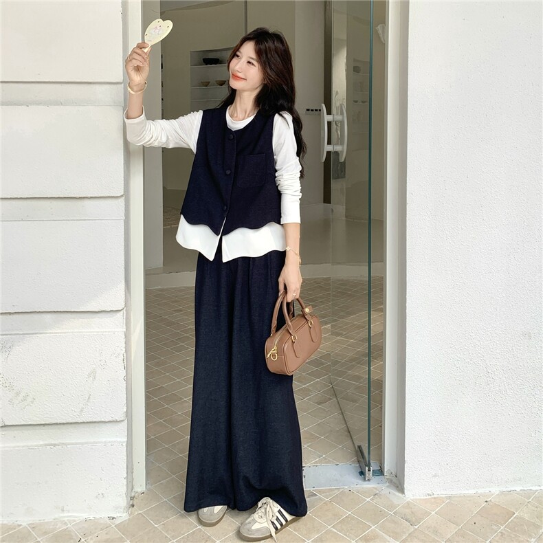 新款！大量！马甲白T阔腿裤两件套2C133-8977-P185-K248,女装套装/套裙,2C133