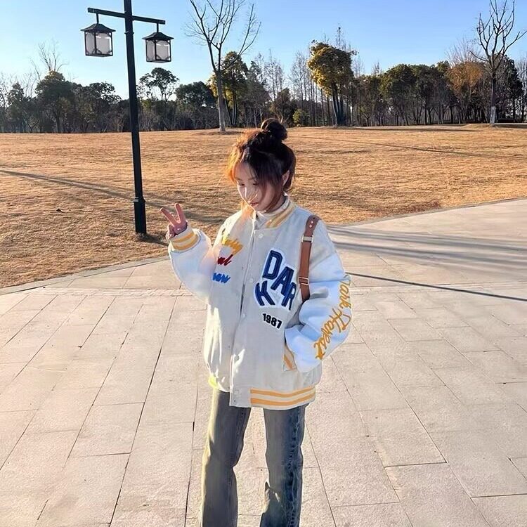 潮美式字母秋季刺绣棒球服潮牌2025痞帅休闲高街夹克外套,男装夹克,星座506A