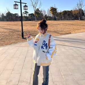 潮美式字母秋季刺绣棒球服潮牌2025痞帅休闲高街夹克外套图片