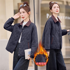 主推翻领撞色短款棉衣女2025冬新款休闲洋气保暖棉服夹棉外套，女装棉衣/棉服，余墨