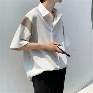 夏季韩版百搭宽松痞帅衬衣男新款拼接五分袖短袖衬衫 W3251-P26图片
