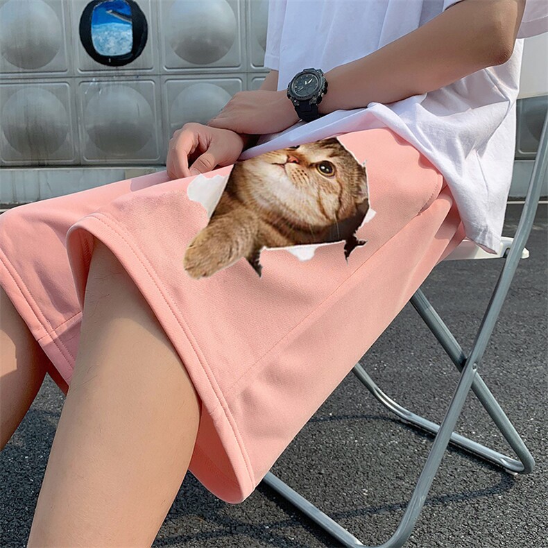 2025夏季新款猫咪图短裤潮流休闲裤男女,男装休闲裤,星座201-2