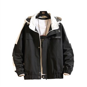 2021秋季新日系大码男印花撞色拼接连帽潮宽松夹克外套J6005-P85图片