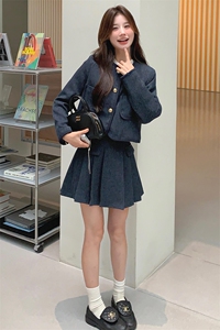 富家千金风miu系小香风套装女2025春秋新款洋气百褶半身裙两件套图片