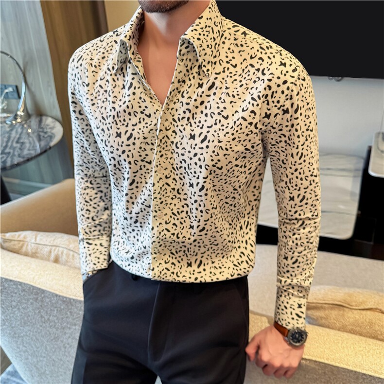 秋冬丝绒厚款亲肤柔软花衬衫灯芯绒条绒高级感印花衬衣C9933-P67，男装衬衫，电商A213