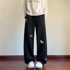 重磅360g曼巴棉美式小狗英文刺绣大码弯刀裤男K24037特P50控98，男装休闲裤，电商A001