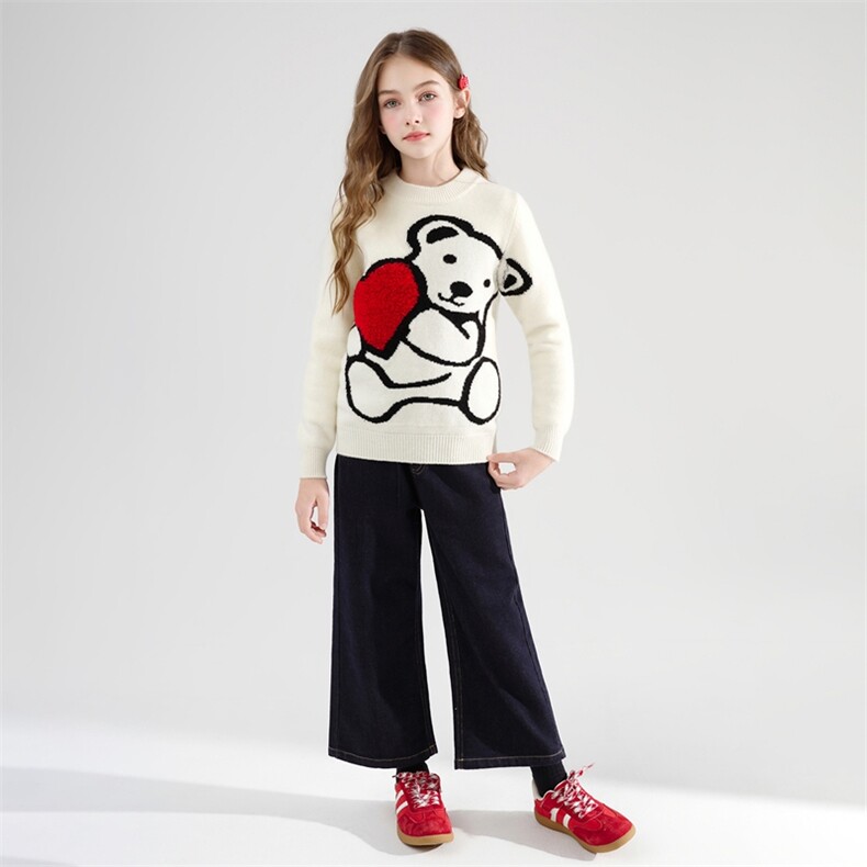 儿童女加厚爱心熊时尚百搭通勤休闲羊毛衫，童装儿童羊毛衫，牧皓研