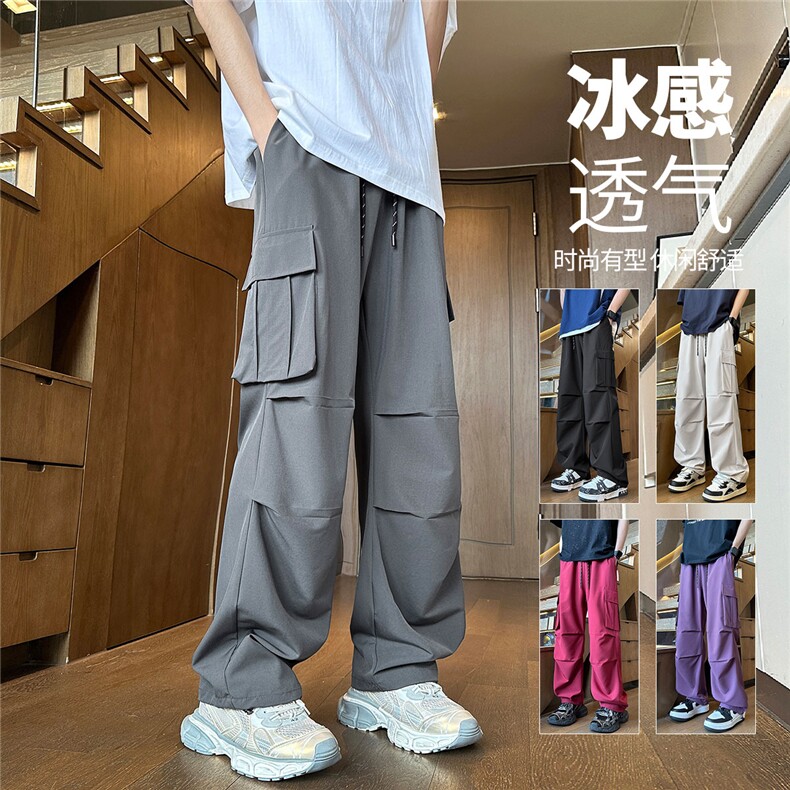 YK126 特P32 控65 品质保障 秋装冰丝垂坠感工装大口袋情侣休闲裤图片