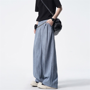 8XL-M 冰丝棉麻阔腿裤男扎染天丝亚麻垂感拖地山本西装裤K9151图片