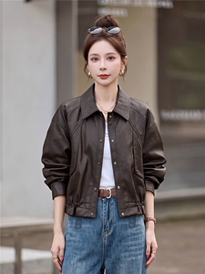 现货皮衣外套女新款秋季气质洋气小个子宽松短款高级感翻领PU夹克图片