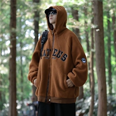 双面穿毛毛棉衣男韩版字母刺绣连帽高街2023冬季ins外套MZ011-P88，男装棉衣，星座412-3