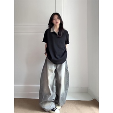 得物抖音高品质二开夏季美式潮牌假两件格子衬衫翻领高街短袖T恤，男装T恤，电商A486