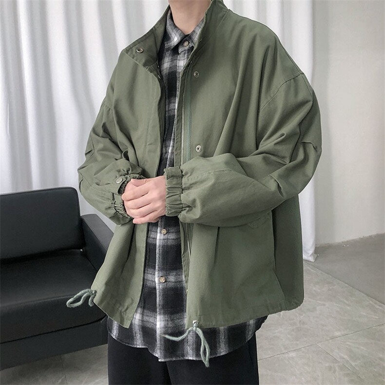 现货水洗棉立领夹克日系宽松工装休闲外套A114- P90图片