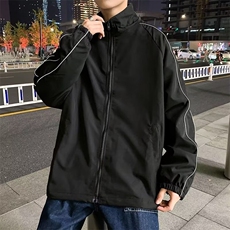 W251-P60春秋反光条设计黑色双层夹克外套工装休闲男女外套开衫，男装夹克，星座911-1