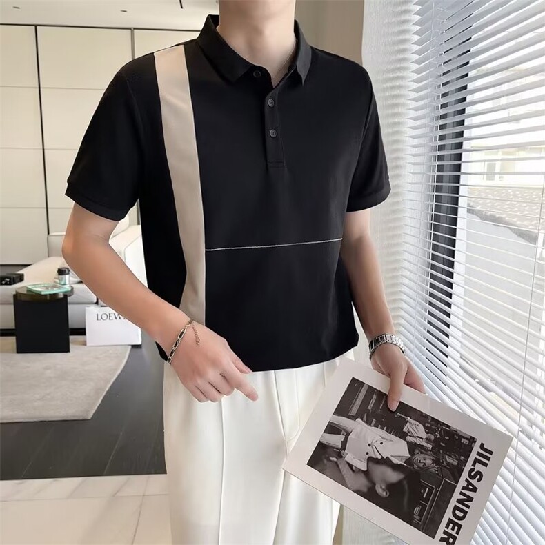 男士t恤短袖夏季2025新款上衣男款痞帅冰丝高级感潮牌男装polo衫,男装T恤,电商B212（原钱塘6029）