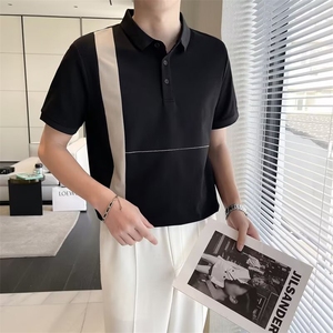 男士t恤短袖夏季2025新款上衣男款痞帅冰丝高级感潮牌男装polo衫图片