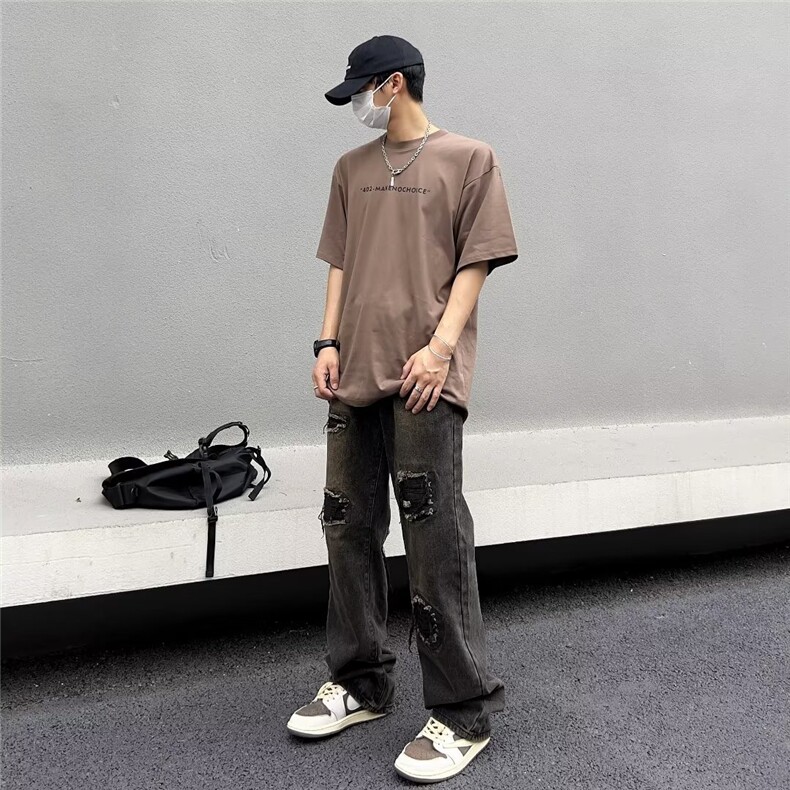 美式vibe裤子高街水洗牛仔裤男设计感小众拉链裤B2002P45,男装牛仔裤,星座1116-2