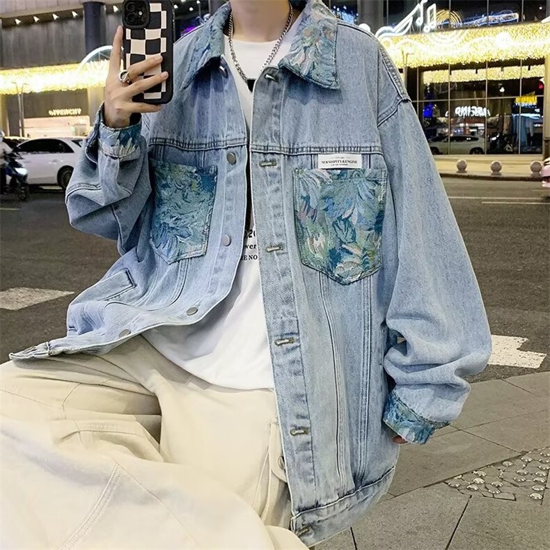 男秋季外套潮牌街头提花领牛仔夹克HN01P65,男装夹克,星座1116-2