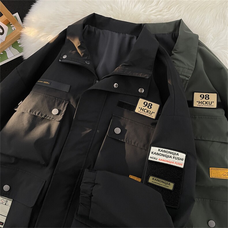港风春款男夹克工装大口袋魔术贴标宽松夹克衫冲锋衣外套JK75P85,男装夹克,星座1013-1