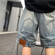 港风大码水洗做旧反穿阔腿牛仔短裤男潮牌XZ213-NZ7034-P40控68，男装牛仔裤，星座213