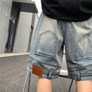 港风大码水洗做旧反穿阔腿牛仔短裤男潮牌 XZ213-NZ7034-P40控68图片