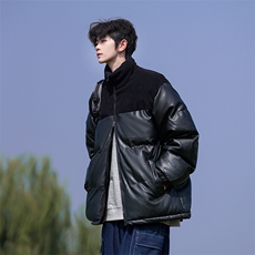 23616-P88大码拼接PU皮灯芯绒宽松加厚立领皮棉衣棉袄，男装棉衣，星座109