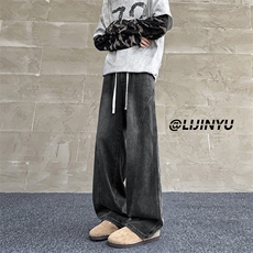 复古牛仔裤男直筒宽松美式高街裤子抽绳阔腿潮牌长裤K760-特批-40，男装牛仔裤，星座718-1
