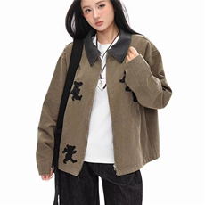 美式高街潮女装秋新款设计小熊夹克全刺绣皮领夹克上衣HHE321P74，男装夹克，星座1013-5