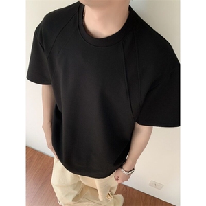 高品质夏款男圆领短袖T恤条纹拼接纯棉休闲T恤衫T117 P40图片